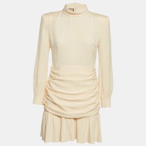 gucci yellow silk ruched detail mini dress m