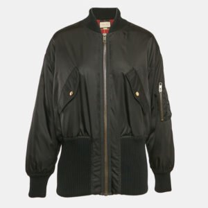 Gucci Black Nylon Rib Trim Nylon Padded Bomber Jacket S