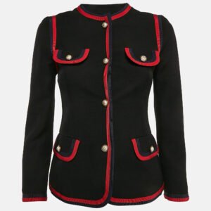Gucci Black Silk Blend Button Detail Contrast Trimmed Jacket XS