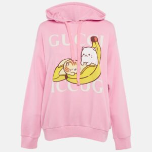luxury-women-gucci-used-clothes-p1116082-001 Gucci Pink Banana Print Cotton Hoodie XS