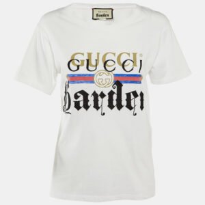 Gucci White Gucci Garden Embroidered Cotton Crew Neck T-Shirt XS