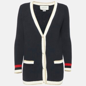 Gucci Navy Blue Rib Knit Button Front Cardigan XS