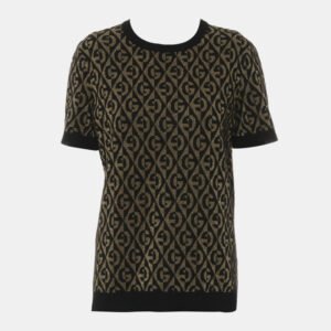Gucci Black Knit Fabric GG Pattern Short-Sleeve Top