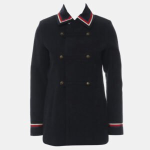 luxury-women-gucci-used-clothes-p1147314-004 Gucci Navy Blue Cotton Suede Striped Coat UK Women 12