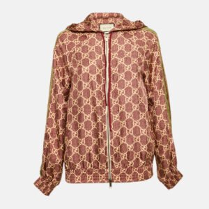 Gucci Burgundy GG Supreme Silk Zip-Up Jacket XS