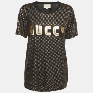 Gucci Black Starts Print Cotton Half Sleeve T-Shirt S