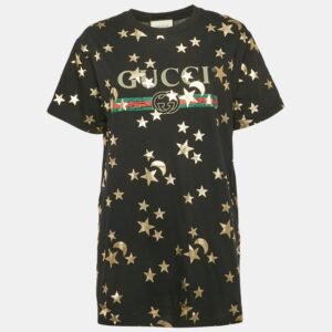 Gucci Black Stars-Moon Print Cotton Crew Neck Oversized T-Shirt XS