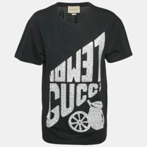 Gucci Black Crystal Embellished Jersey T-Shirt XXS