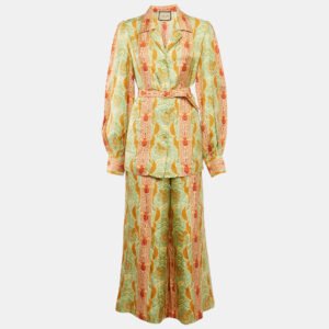 Gucci Green/Orange Floral Print Silk Shirt and Pants Set L