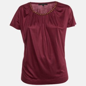Gucci Burgundy Jersey Beaded Neck Top XS