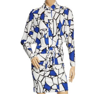 Gucci White & Blue Printed Jersey Front Tie Detail Draped Dress XS