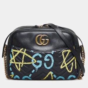 luxury-women-gucci-used-handbags-p1022898-004 Gucci Black Leather Ghost GG Marmont Bag