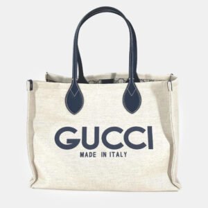 Gucci Beige x Black Dark Navy Tote Bag