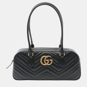 Gucci Black Leather GG Marmont Medium Tote Bag