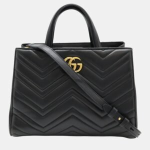 Gucci Black Quilted Leather GG Marmont Handbag