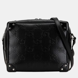 luxury-women-gucci-used-handbags-p1088686-006 Gucci Black Leather Gg Embossed Shoulder Bag