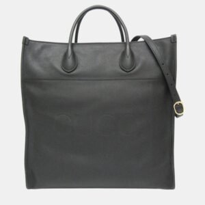 Gucci Black Leather Logo Tote Bag