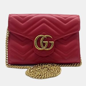 Gucci Red Leather Marmont Matelasse Crossbody Bag