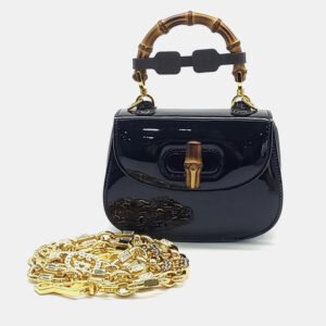 Gucci Black Leather  Patent 1947 Mini Top Handle Bag