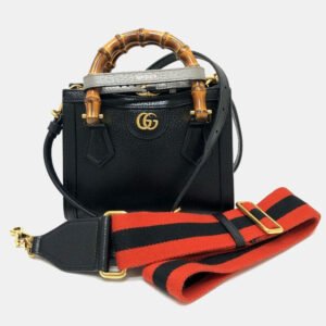 Gucci Black Leather Diana Bamboo Top Handle Bag