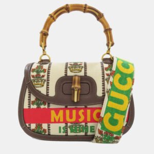 Gucci Multicolour Canvas and Leather Bamboo Top Handle Bag