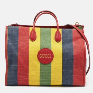 Gucci Multicolor Canvas and Leather Logo Stripe Tote