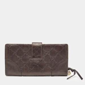 Gucci Dark Brown Guccissima Leather Interlocking G Flap Continental Wallet