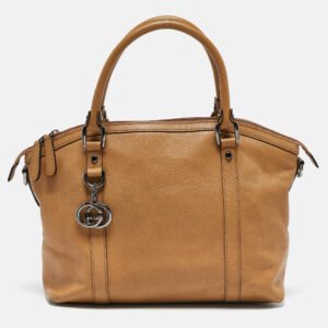 Gucci Choco Tan Leather Interlocking G Charm Satchel