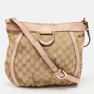 Gucci Light Pink/Beige GG Canvas and Leather Abbey D-Ring Crossbody Bag