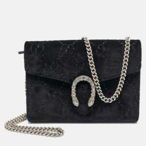 Gucci Black GG Velvet Mini Dionysus Wallet On Chain