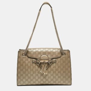 gucci beige metallic guccissima leather large emily chain shoulder bag
