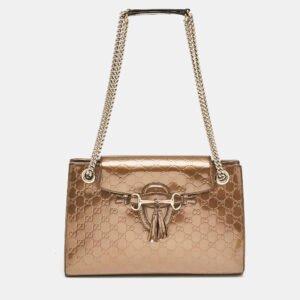 Gucci Brown Guccissima Patent Leather Large Emily Chain Shoulder Bag