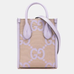 Gucci Beige/Purple Mini Jumbo GG Canvas Interlocking G Satchel Bag