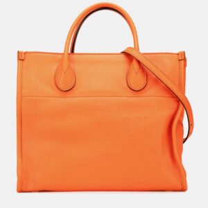 Gucci Dark Orange Leather Logo Small Convertible Tote Bag
