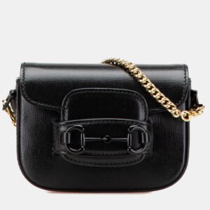 luxury-women-gucci-used-handbags-p1138129-010 Gucci Black Mini Web Leather 1955 Horsebit Satchel Bag