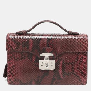 gucci burgundy python lady lock briefcase clutch