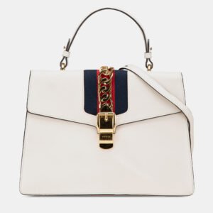 luxury-women-gucci-used-handbags-p1139151-006 Gucci White Leather Sylvie Medium Top Handle Bag