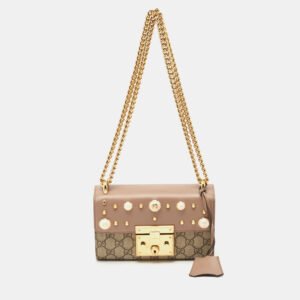 Gucci Beige GG Supreme Canvas and Leather Small Padlock Shoulder Bag
