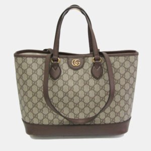 Gucci Beige GG Supreme Leather Double G Medium Tote Bag