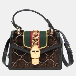 Gucci Black Dark Brown Leather and Suede Sherry Sylvie Shoulder Bag