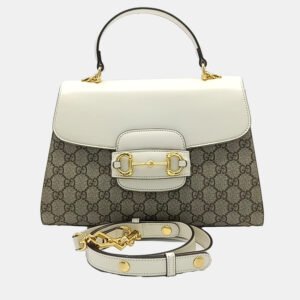 Gucci Beige Cream Canvas and Leather Horsebit 1955 Tote and Shoulder Bag
