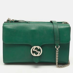 gucci green leather medium interlocking g shoulder bag