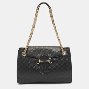 gucci black guccissima leather large emily chain shoulder bag