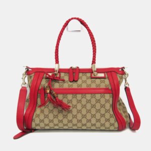 luxury-women-gucci-used-handbags-p1142980-008 Gucci Beige and Red GG Canvas Leather Shoulder Bag