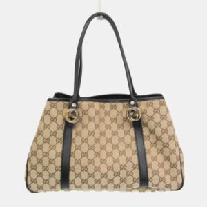 Gucci Beige and Black GG Twins Canvas Tote Bag