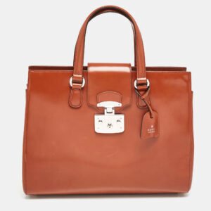Gucci Brown Glazed Leather Large Lady Lock Top Handle Bag