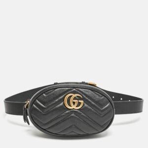 gucci black matelass&eacute; leather mini gg marmont belt bag