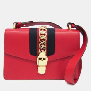 luxury-women-gucci-used-handbags-p1146287-001 Gucci Red Leather Sylvie Shoulder Bag