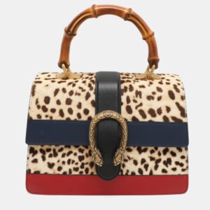Gucci Multicolor Calf Hair and Leather Medium Dionysus Bamboo Top Handle Bag