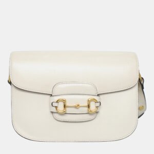 Gucci White Leather 1955 Horsebit Shoulder Bag